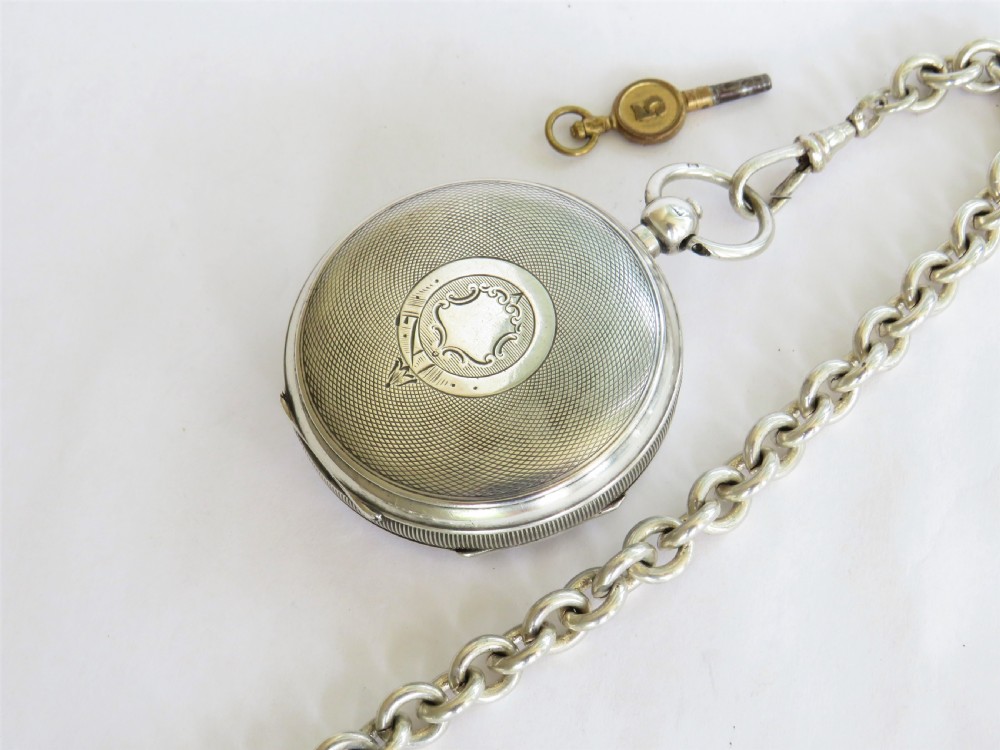 Antique Swiss silver pocket watch & chain, 1904 View IV