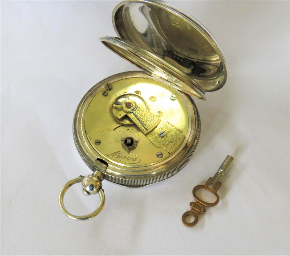 Antique Swiss silver pocket watch, circa 1907. View V