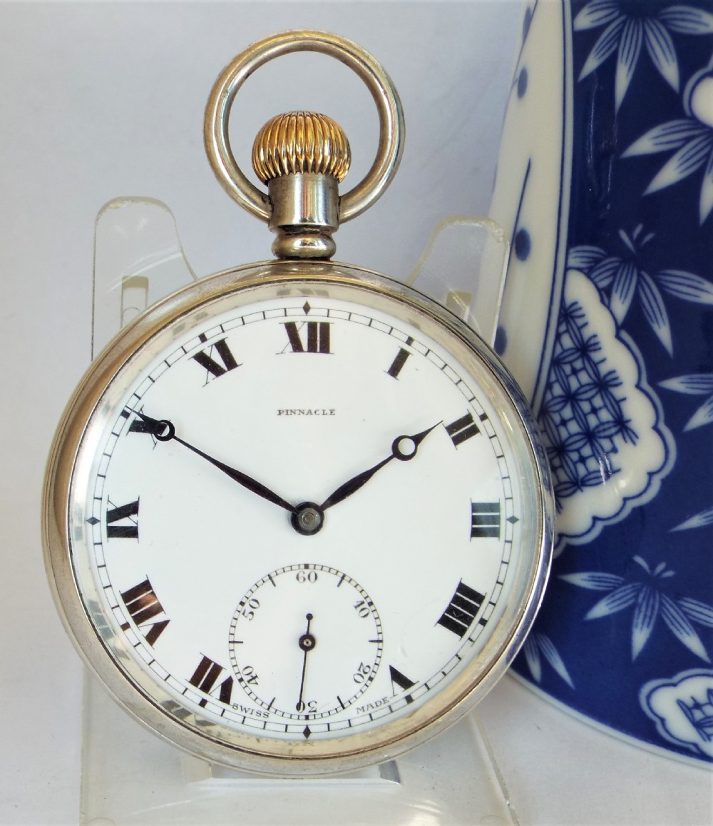 A 1920s silver Pinnacle stem winding pocket watch.