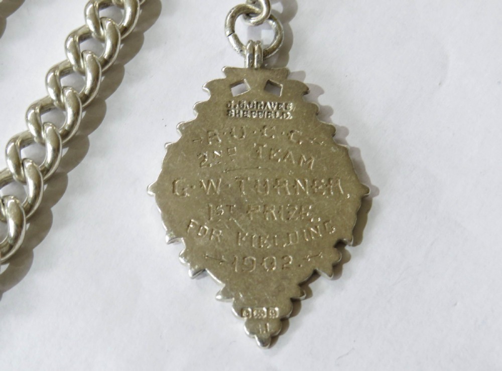 Heavy Victorian sterling silver albert chain and fob View II