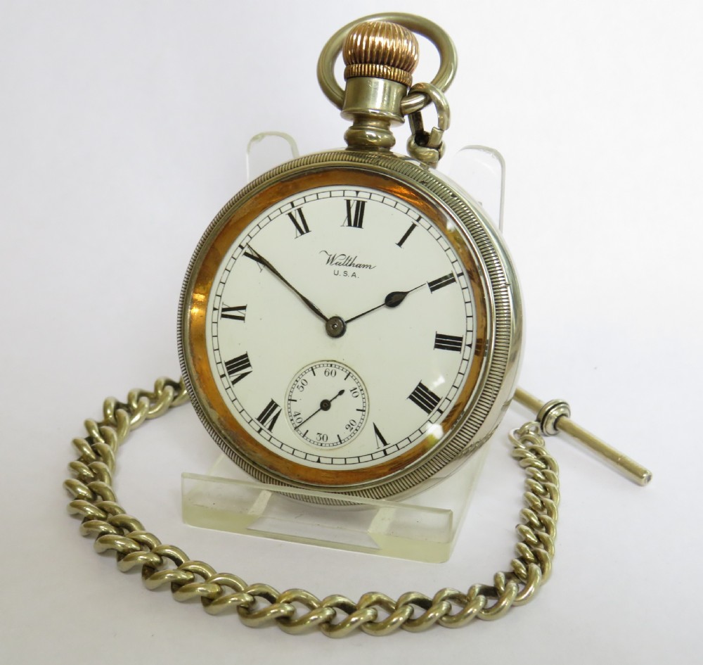 Antique 1914 Waltham pocket watch and chain