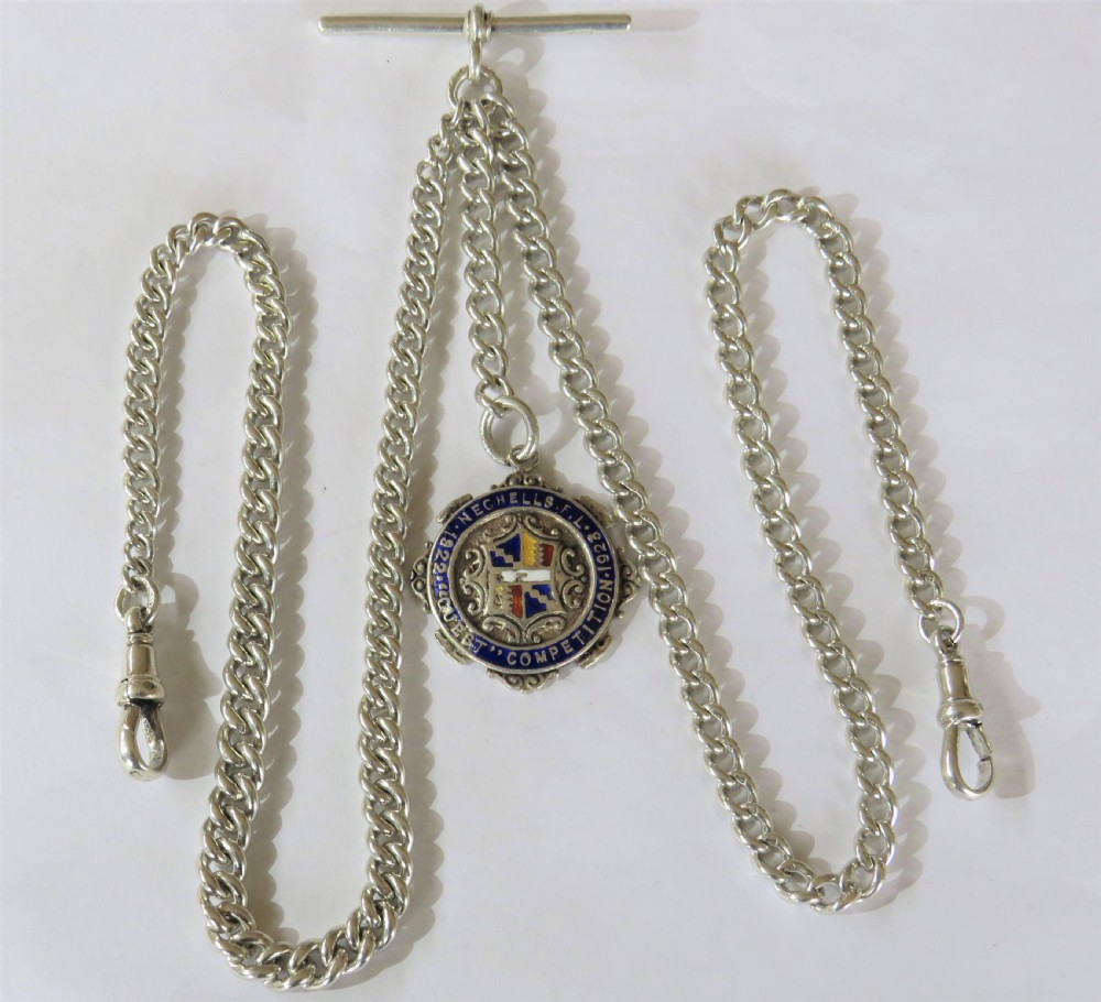Antique silver double pocket watch albert chain