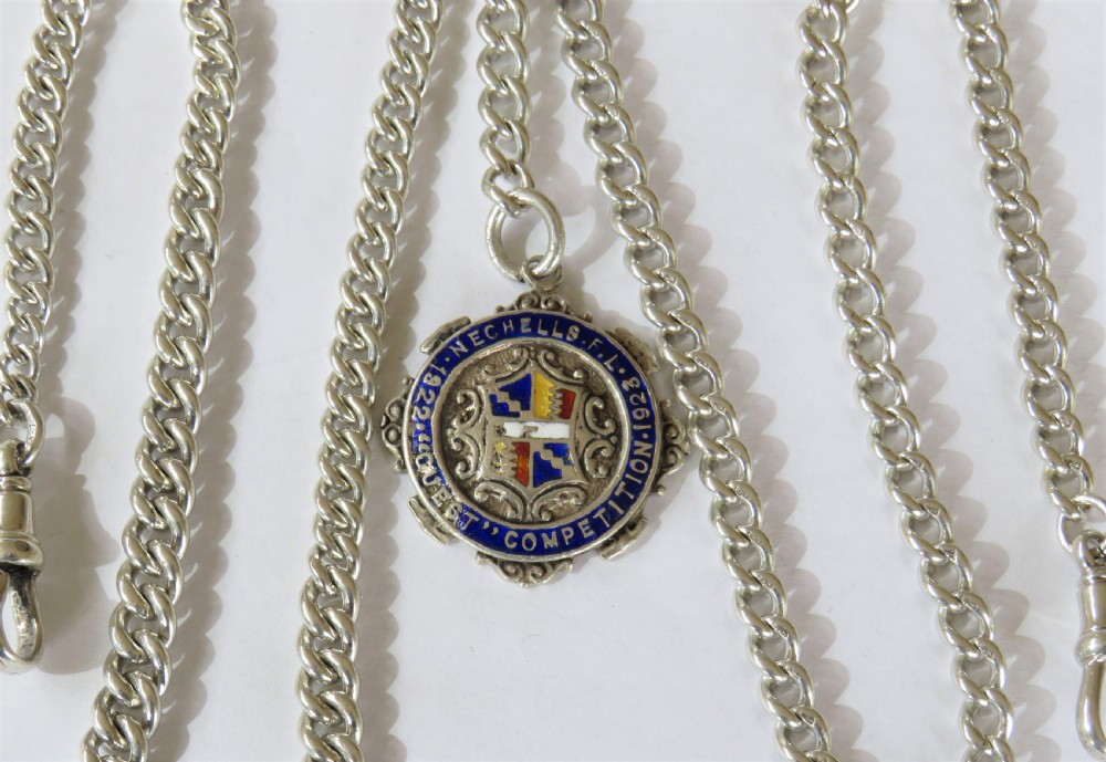 Antique silver double pocket watch albert chain View II