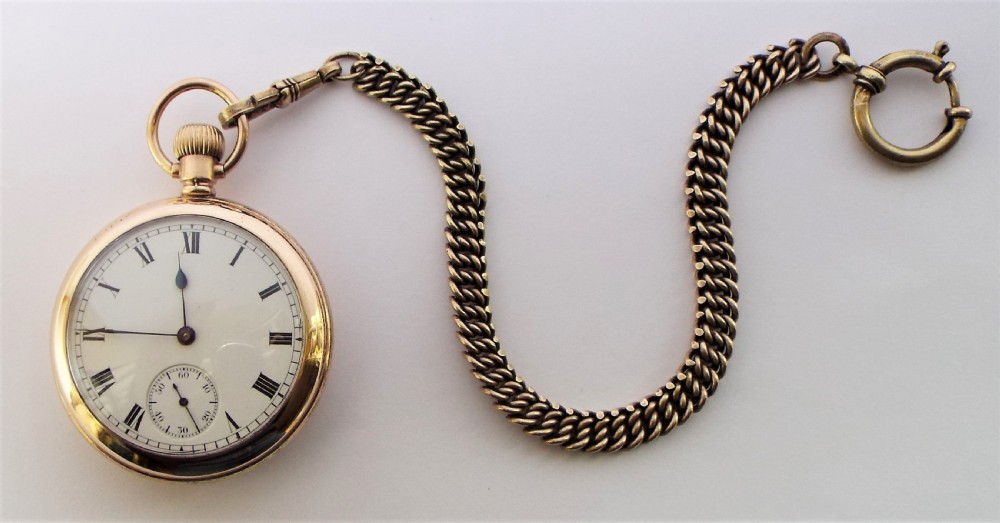 Antique 1914 Waltham pocket watch & chain. View II