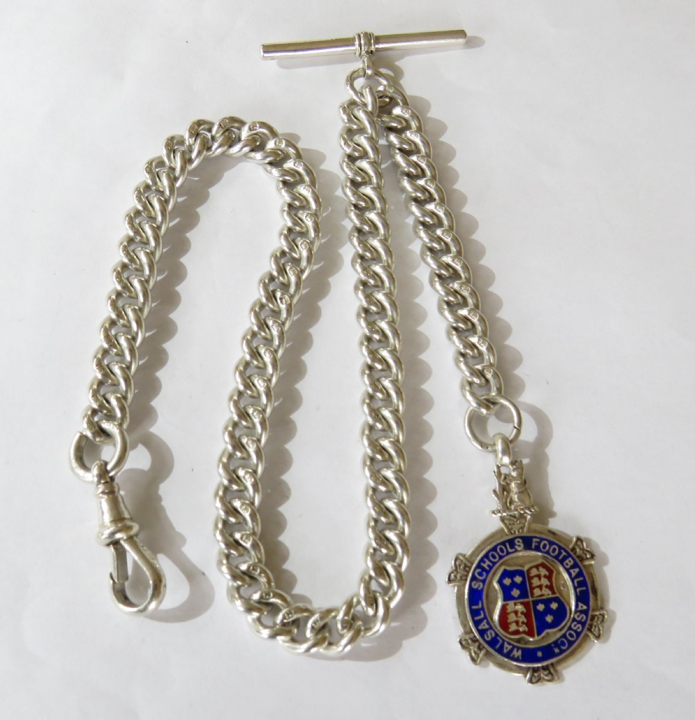 Antique silver single pocket watch chain and fob