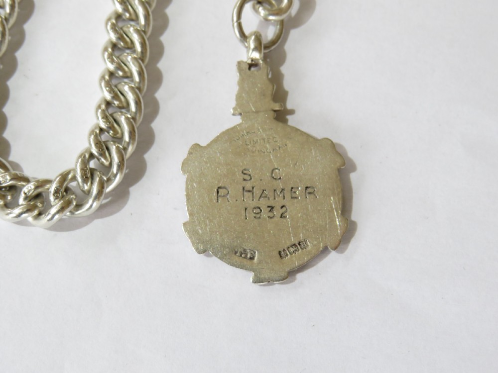 Antique silver single pocket watch chain and fob View III
