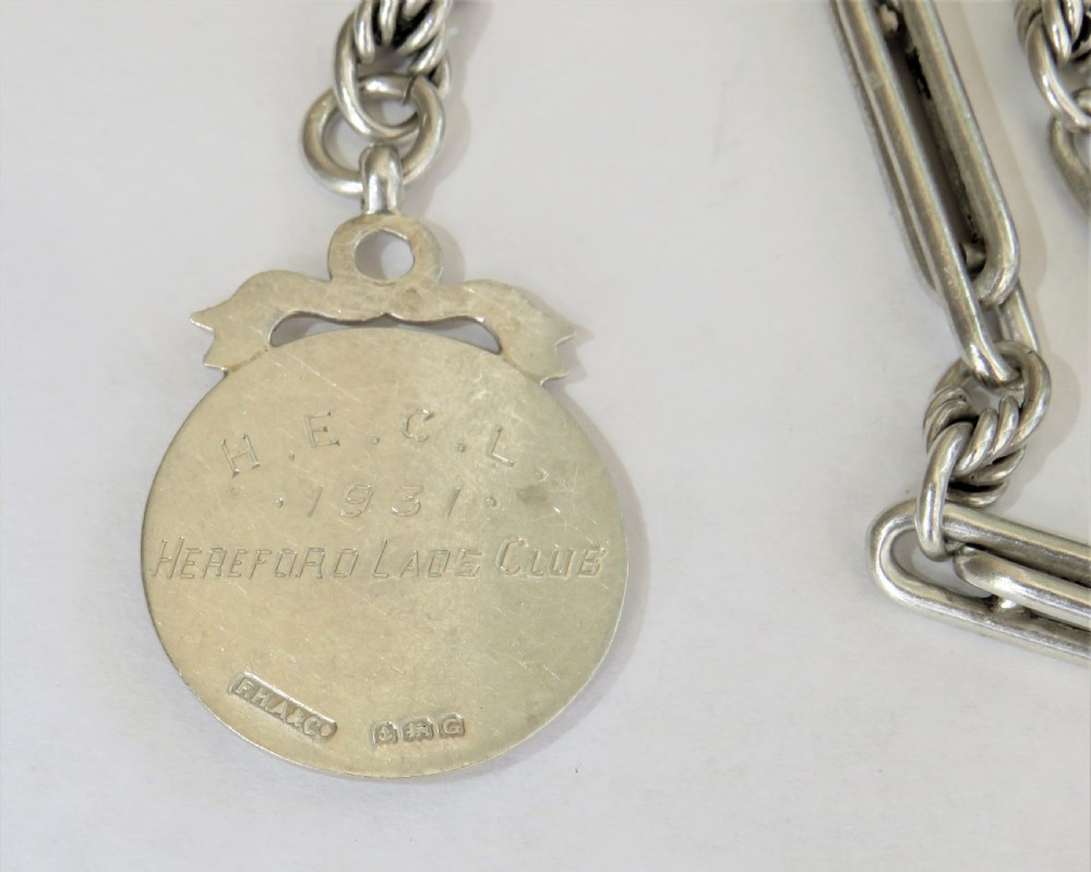 Antique silver pocket watch albert chain and Hereford fob View II