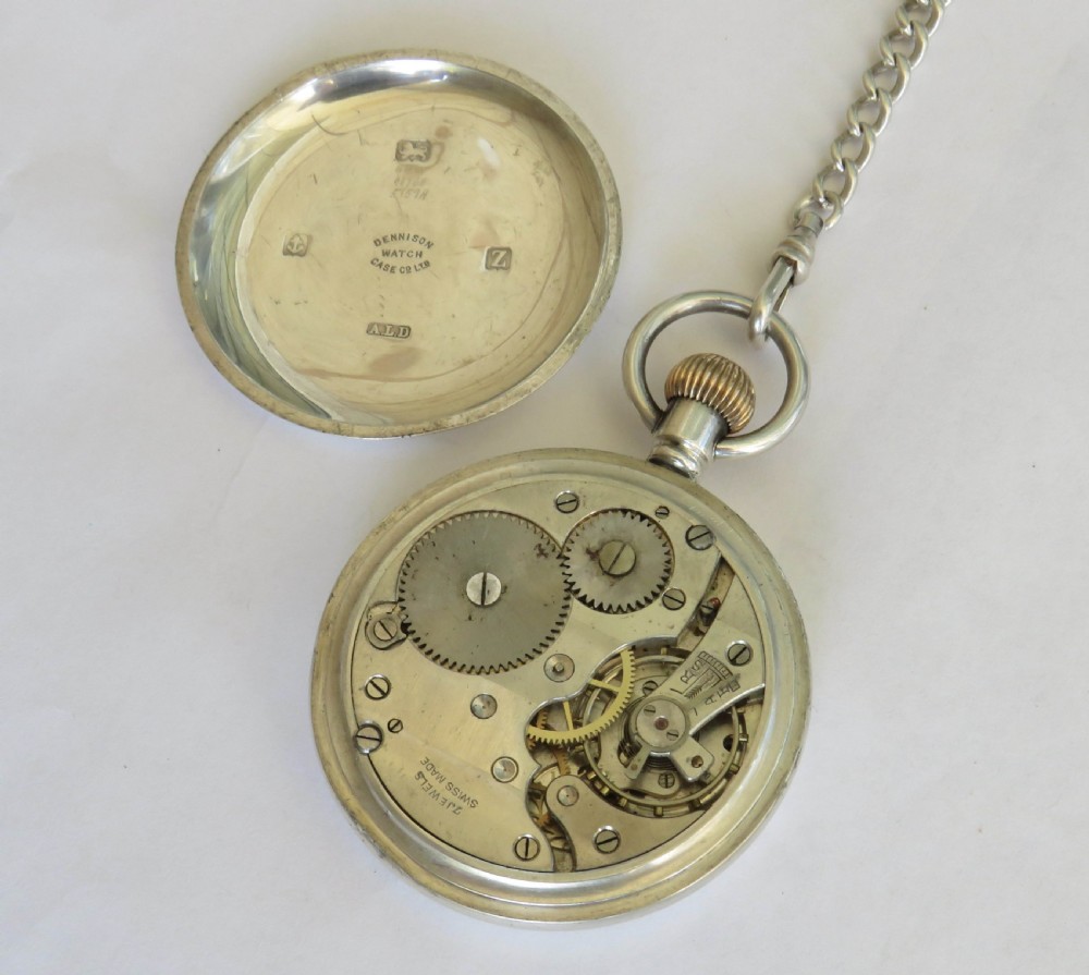 1924 silver Record pocket watch, chain & Wells fob View III
