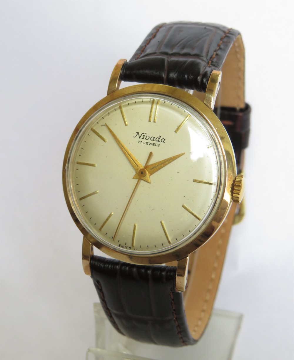 Gents 9ct gold Nivada wrist watch, 1959