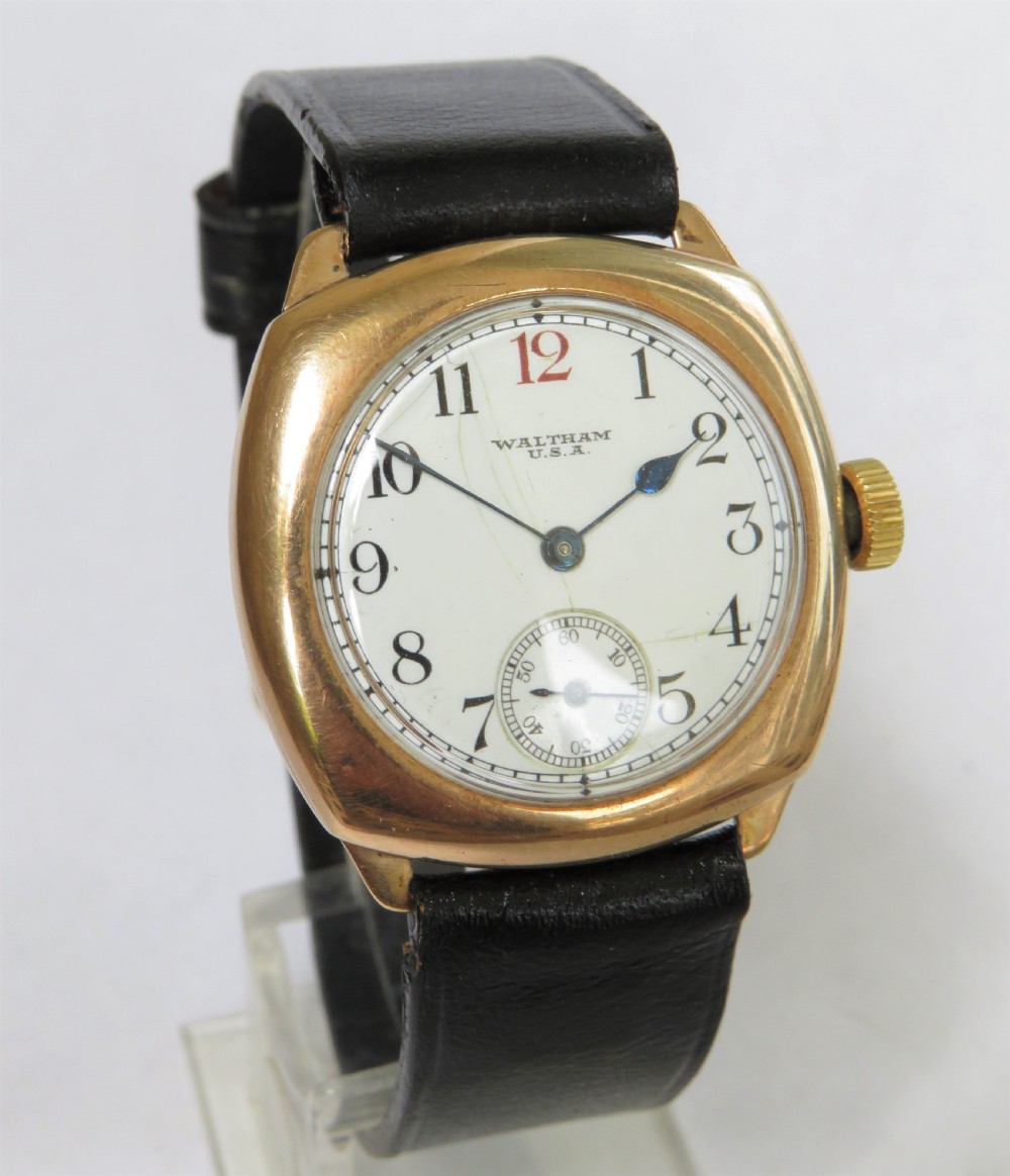 Gents 1930s 9ct gold Waltham wrist watch View II