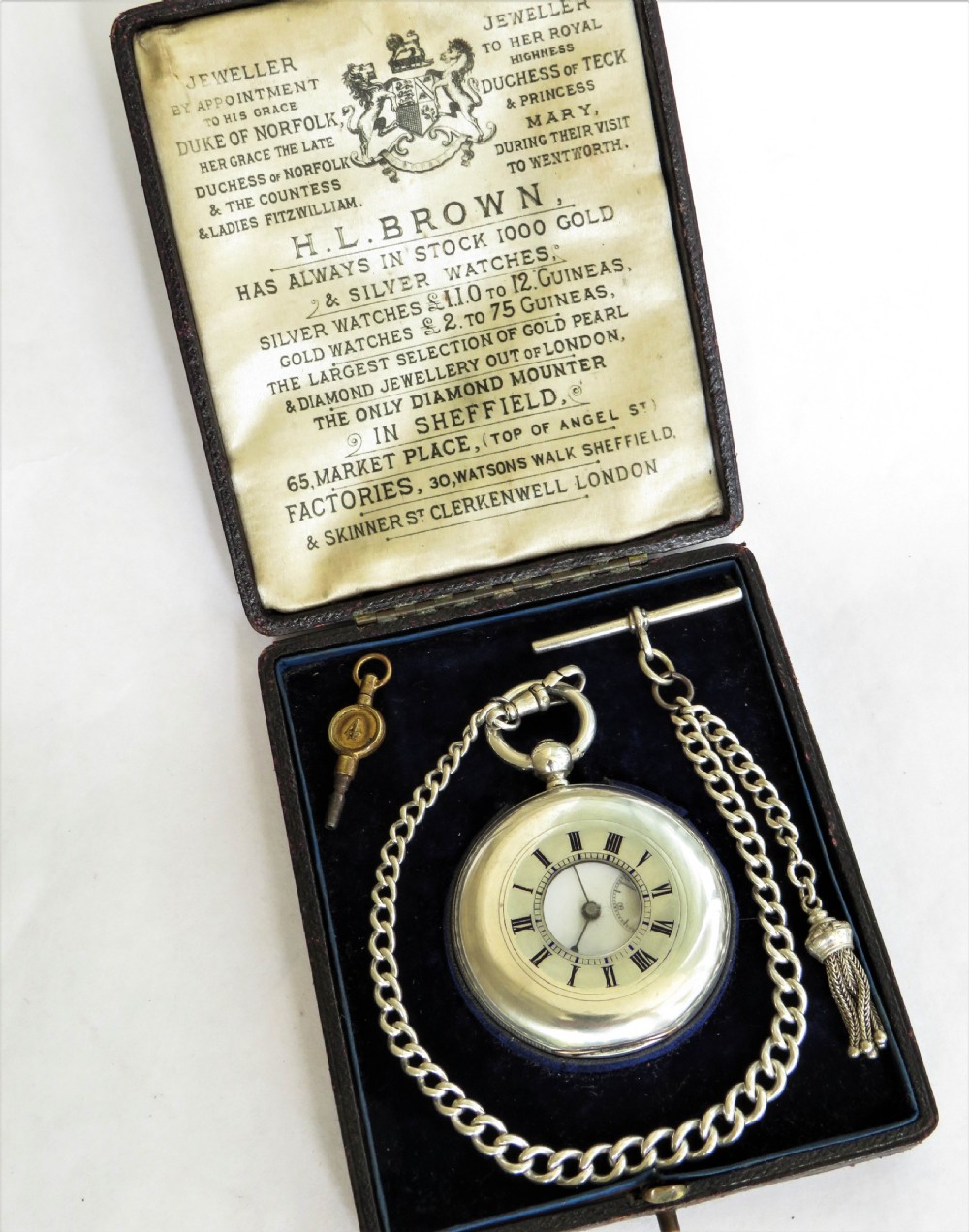 Silver Longines half hunter pocket watch & chain