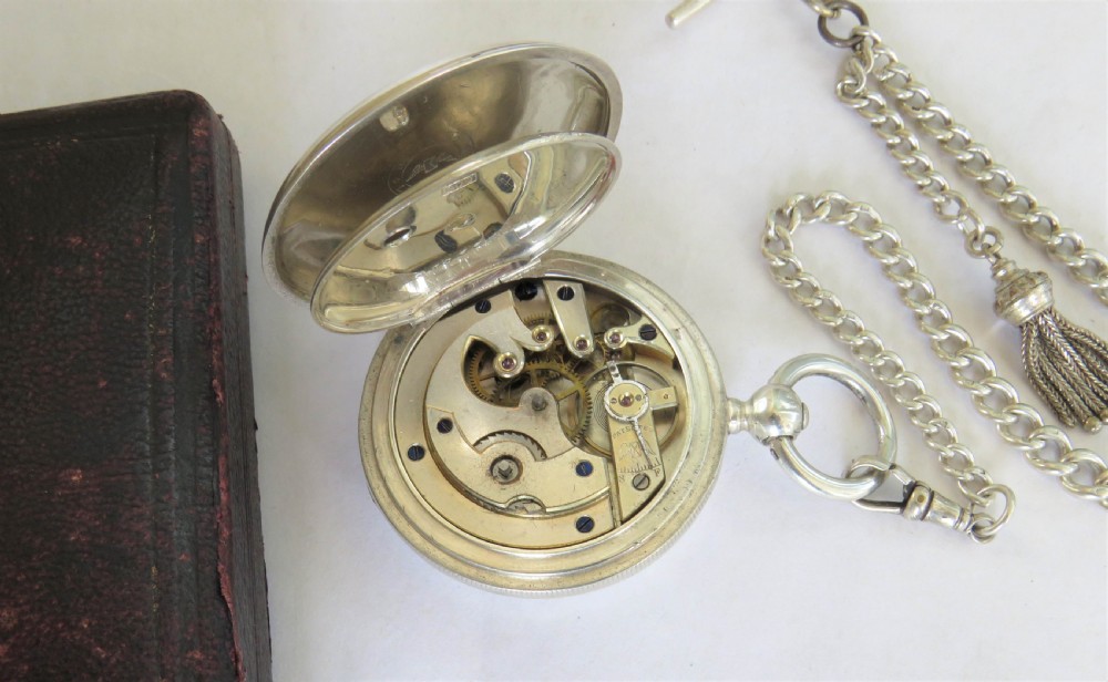 Silver Longines half hunter pocket watch & chain View IV