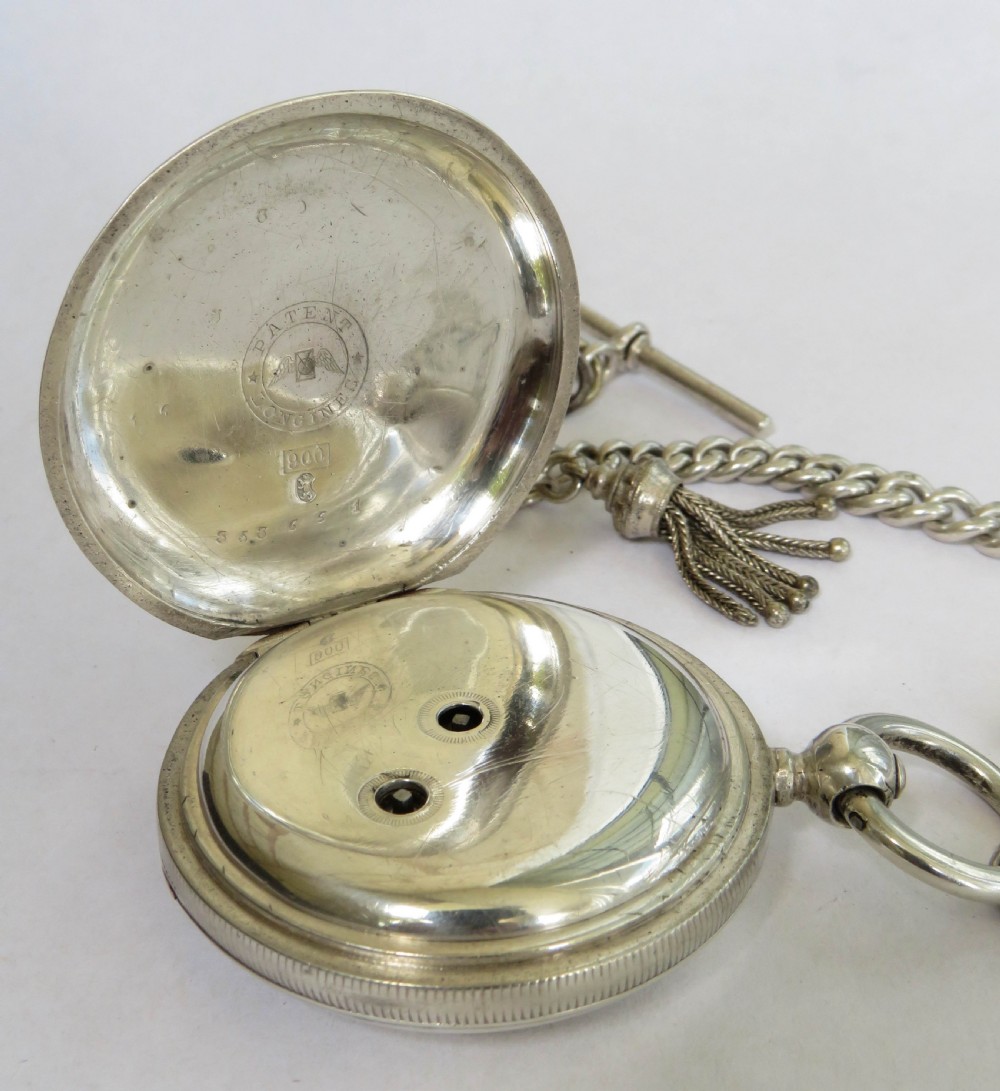Silver Longines half hunter pocket watch & chain View V