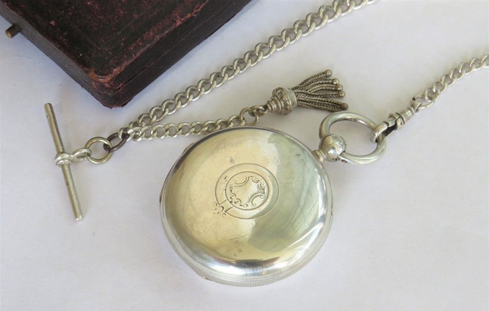 Silver Longines half hunter pocket watch & chain View VI