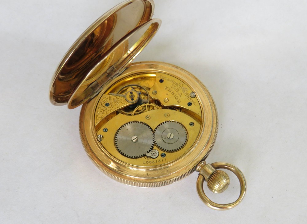 Antique Waltham Ensign full hunter pocket watch. View V