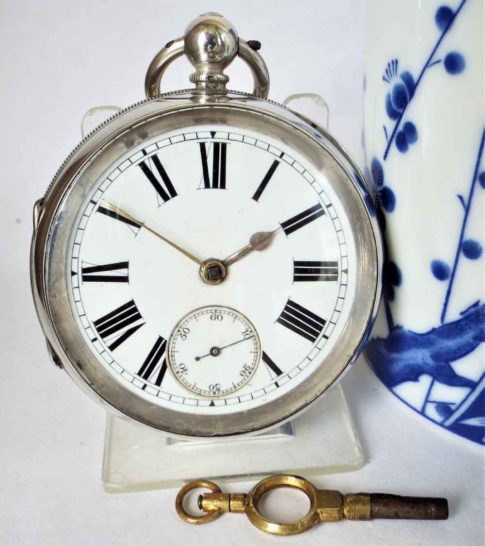 Large antique silver fusee pocket watch, 1893.