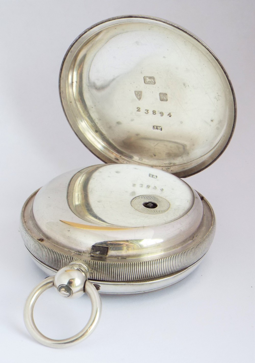 Large antique silver fusee pocket watch, 1893. View III