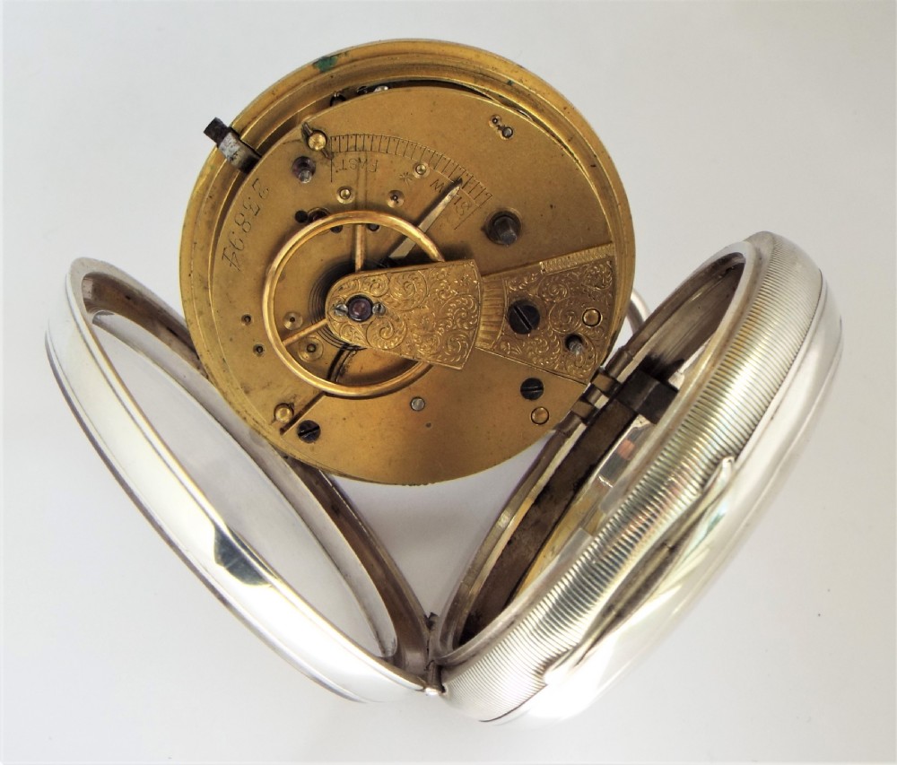 Large antique silver fusee pocket watch, 1893. View V
