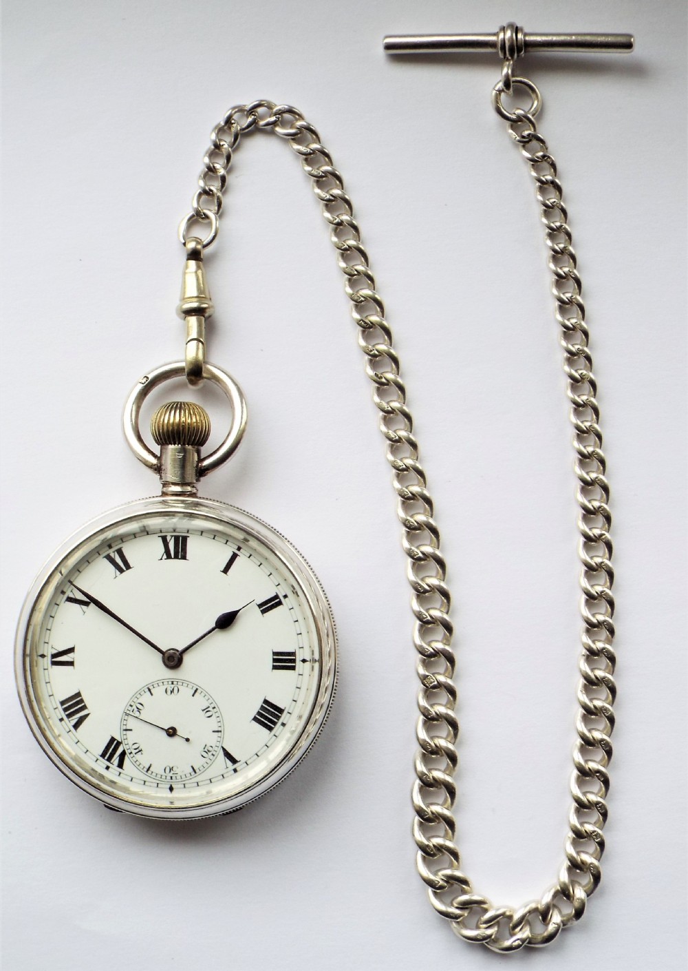 Antique 1915 Silver Limit pocket watch & chain. View II
