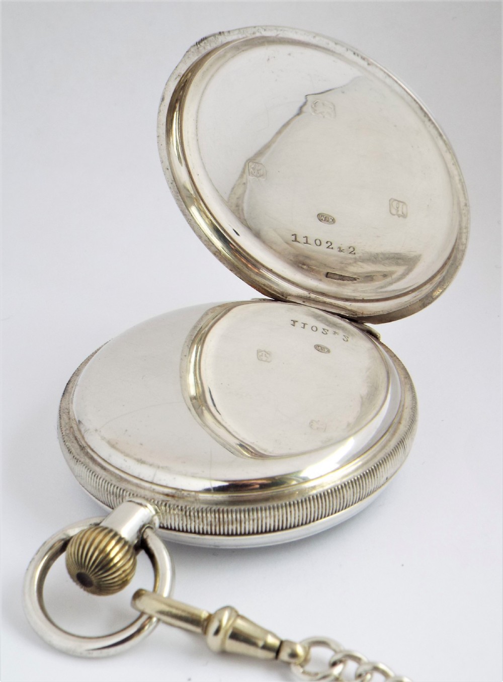 Antique 1915 Silver Limit pocket watch & chain. View IV