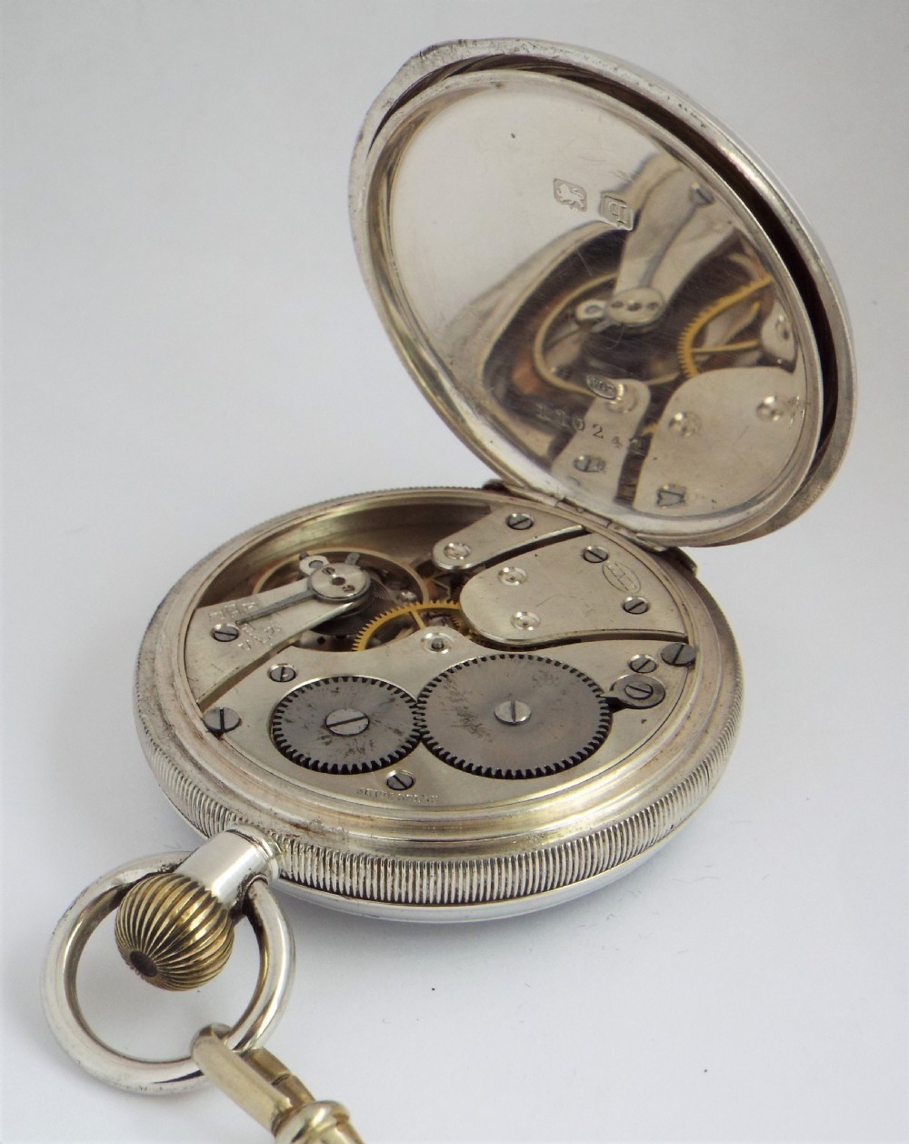 Antique 1915 Silver Limit pocket watch & chain. View V