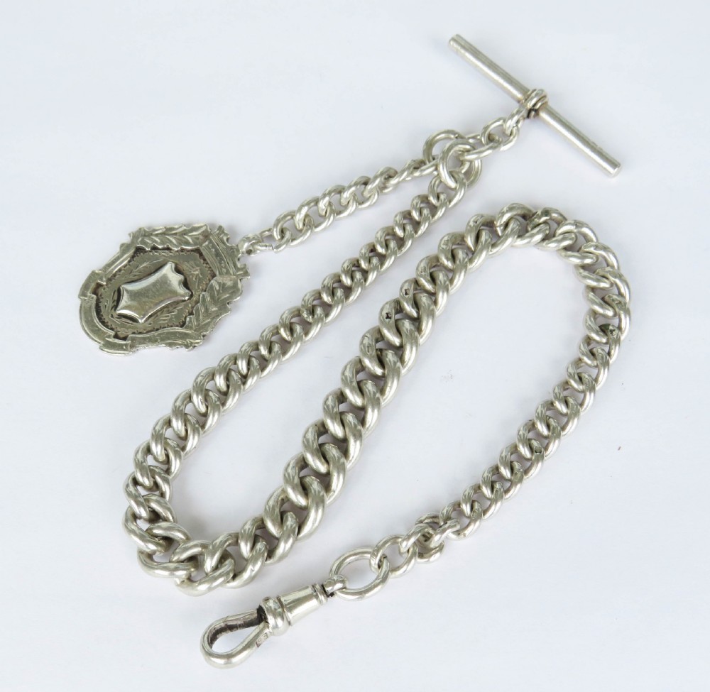 Antique single silver watch chain