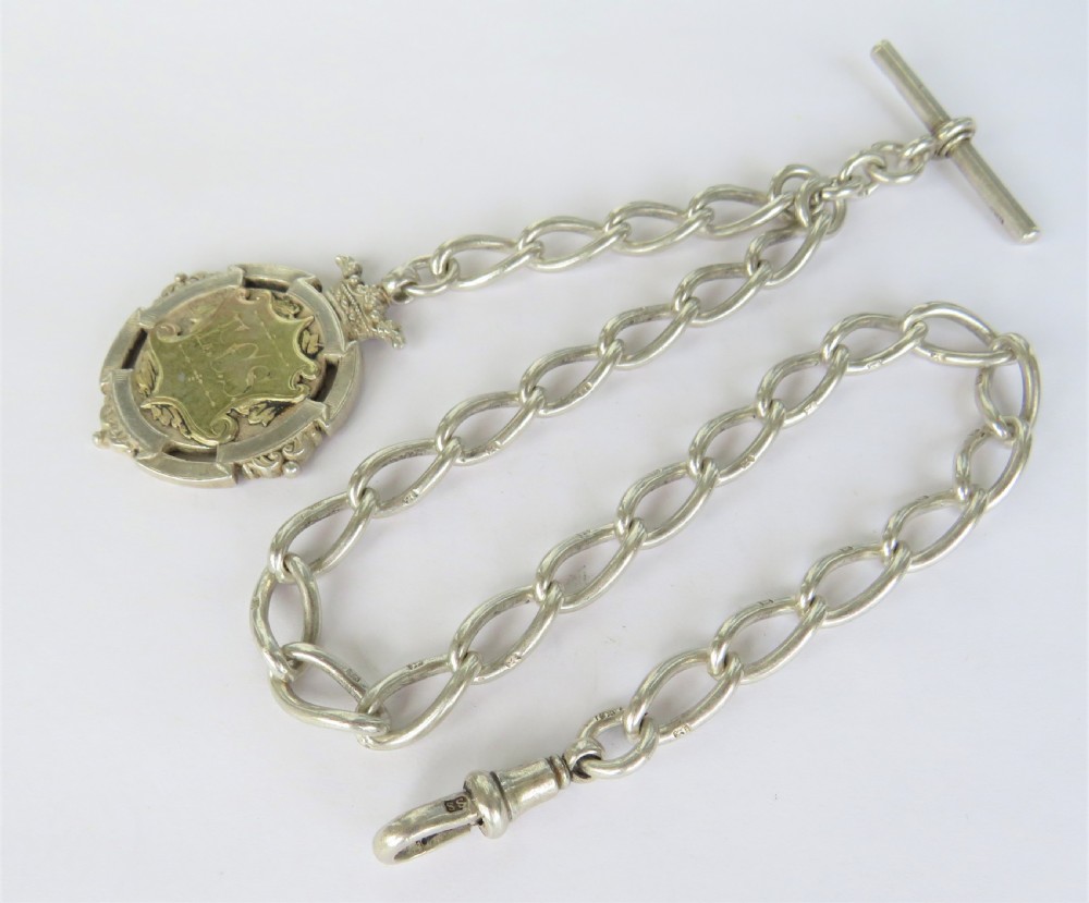 Antique silver watch chain and fob