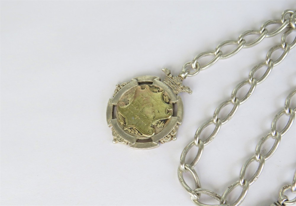 Antique silver watch chain and fob View II
