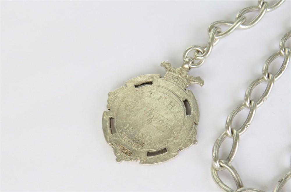 Antique silver watch chain and fob View III