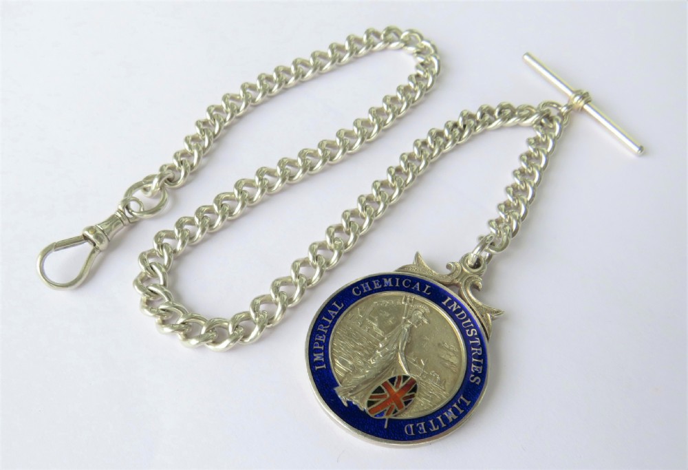 Antique silver watch chain and Britannia silver fob