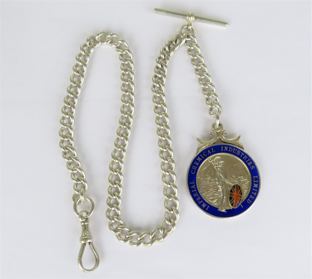 Antique silver watch chain and Britannia silver fob View II