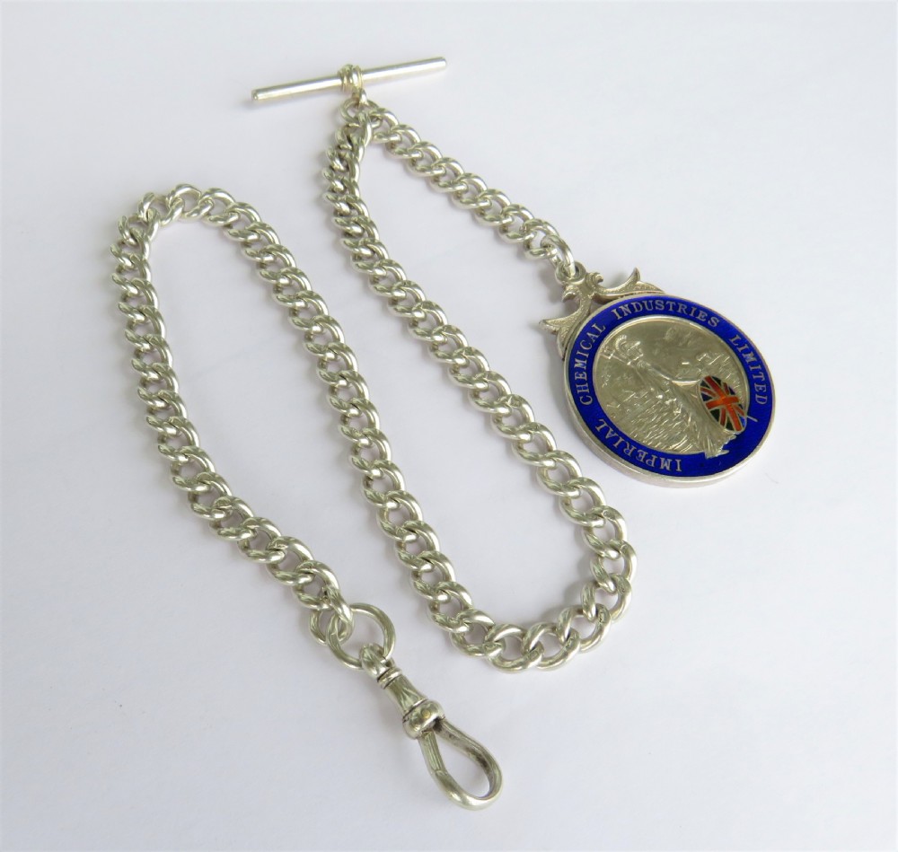 Antique silver watch chain and Britannia silver fob View III