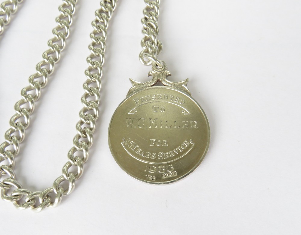 Antique silver watch chain and Britannia silver fob View V