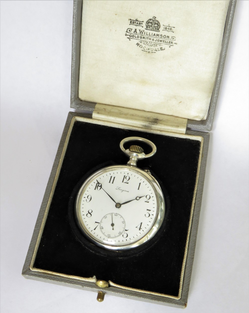 Antique silver Longines pocket watch, 1908 View II