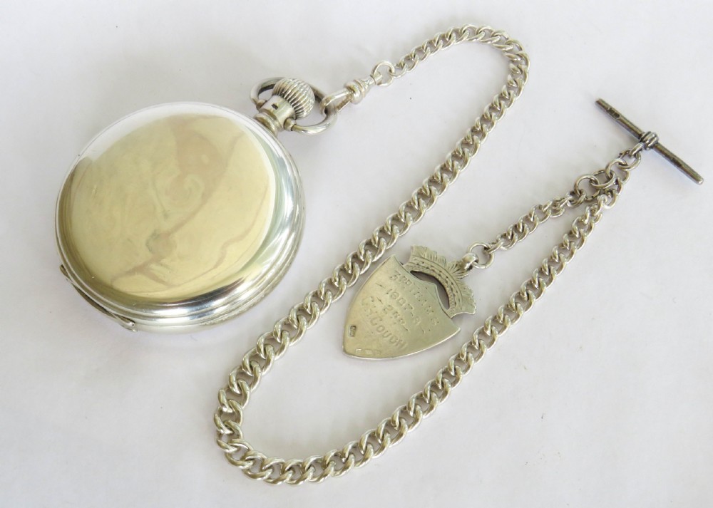 Antique silver pocket watch & chain, Frys chocolate, Bristol View IV