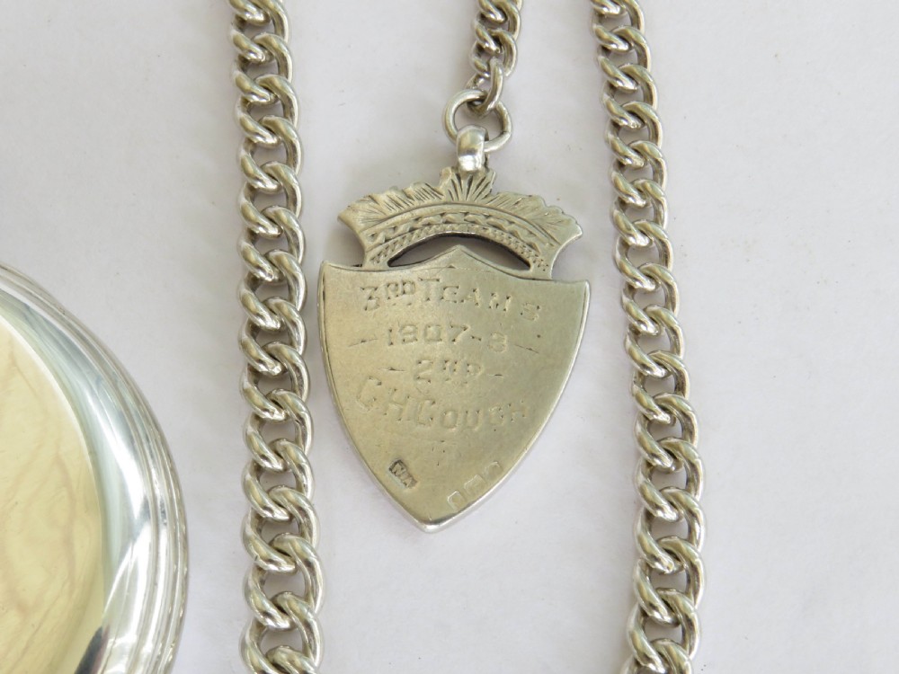 Antique silver pocket watch & chain, Frys chocolate, Bristol View V