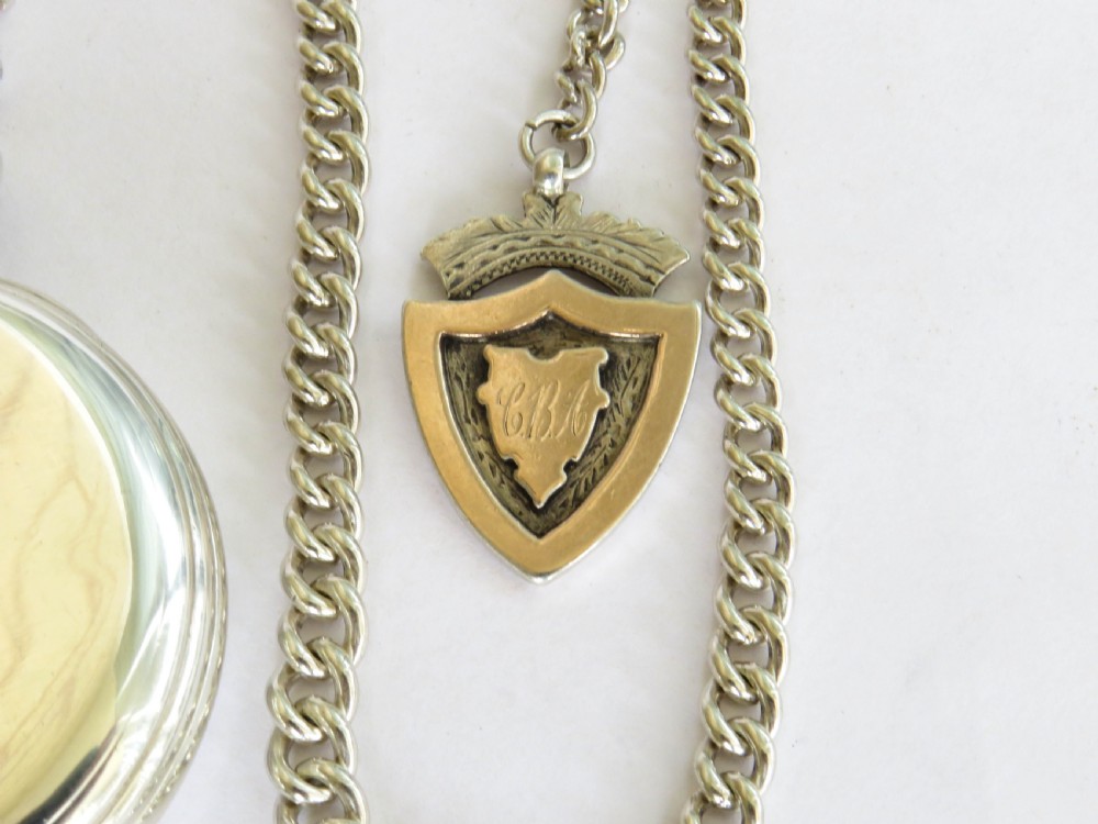 Antique silver pocket watch & chain, Frys chocolate, Bristol View VI