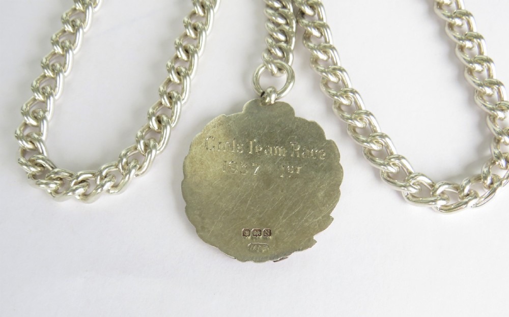 Antique silver double watch chain and Bristol fob View III