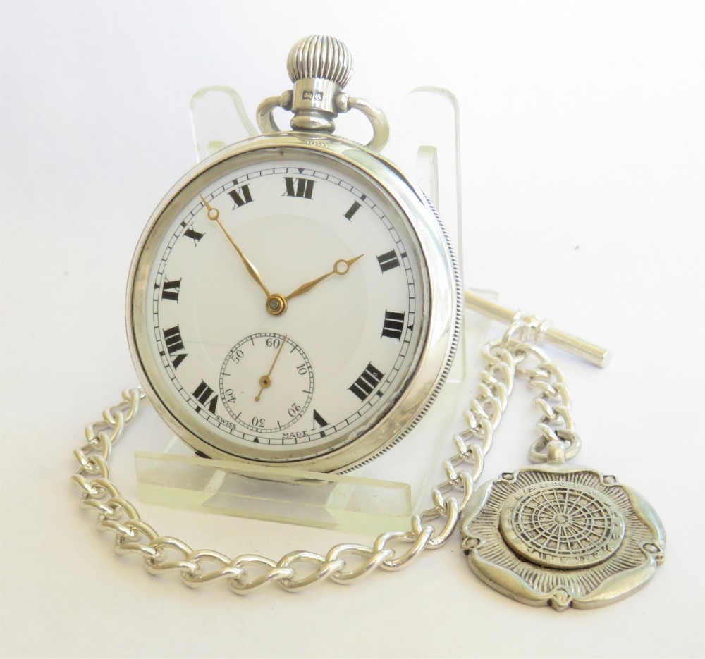 Antique silver Buren pocket watch and albert