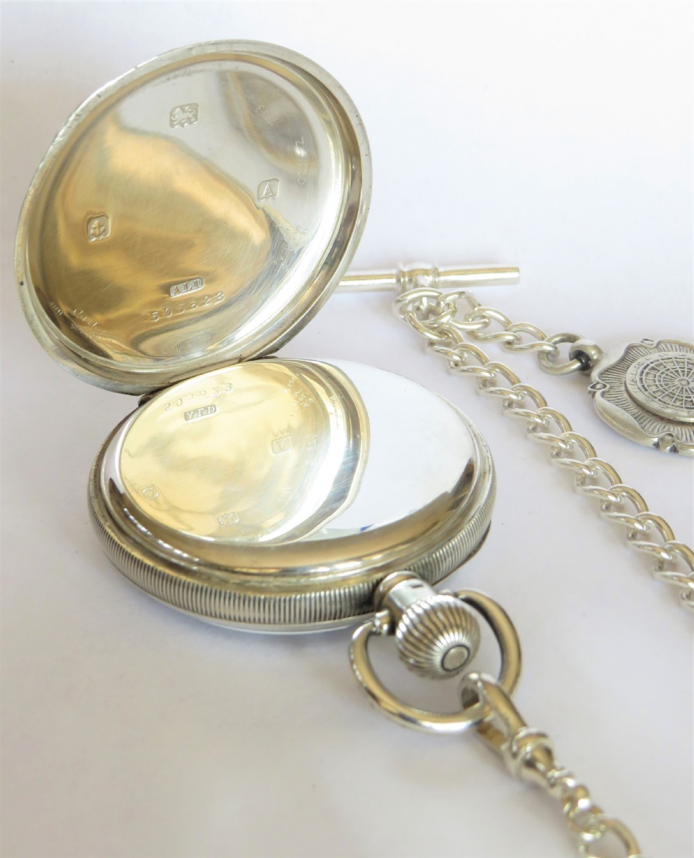 Antique silver Buren pocket watch and albert View V