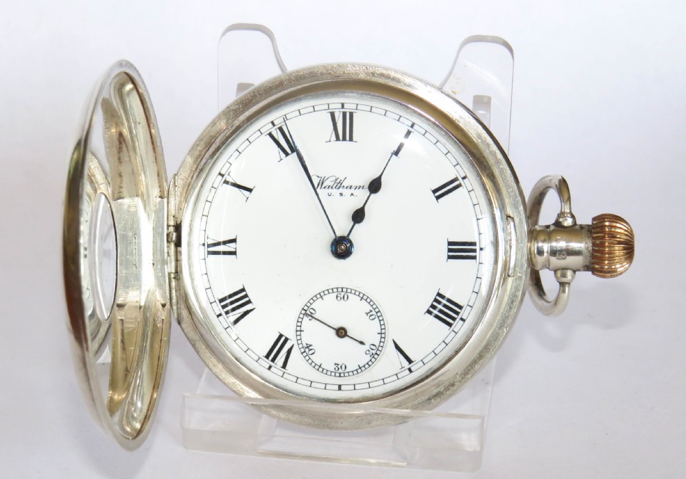 Silver Waltham half hunter pocket watch, 1908 View II
