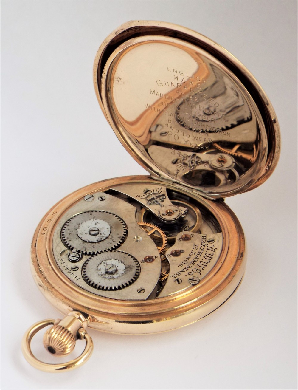Antique 1908 Waltham full hunter pocket watch. View V
