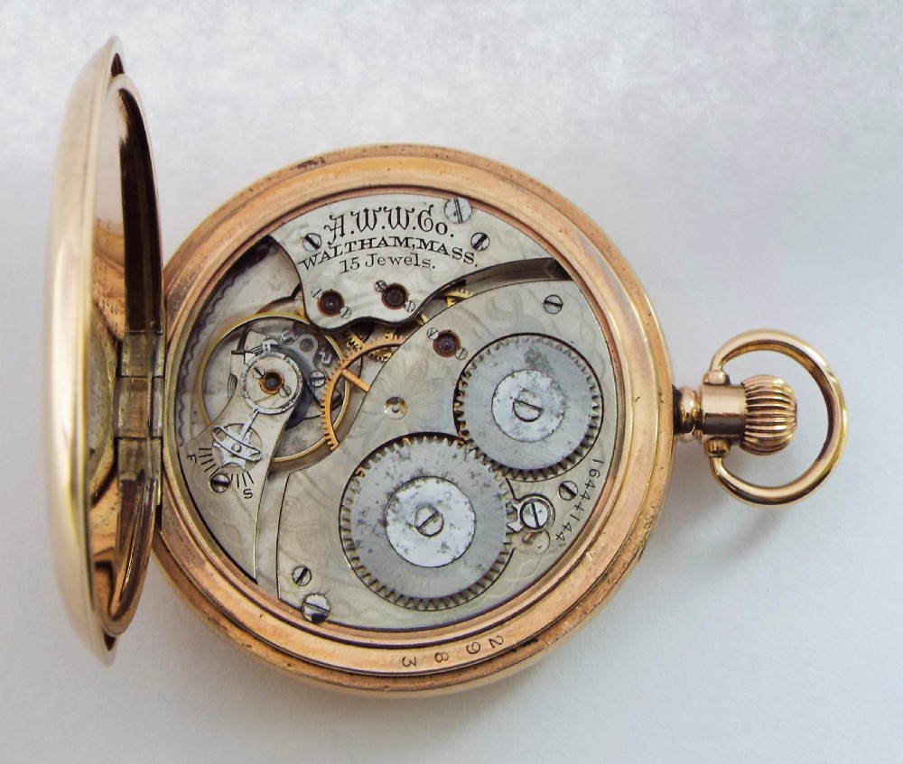 Antique 1908 Waltham full hunter pocket watch. View VI