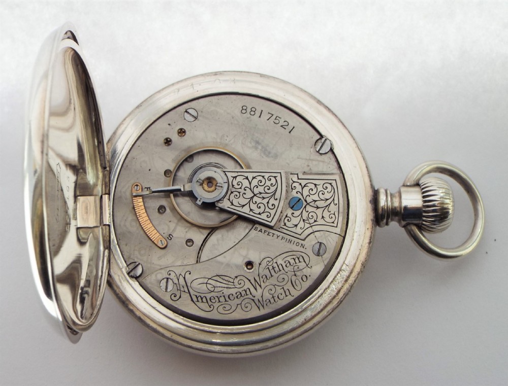 Antique 1898 silver Waltham pocket watch. View V