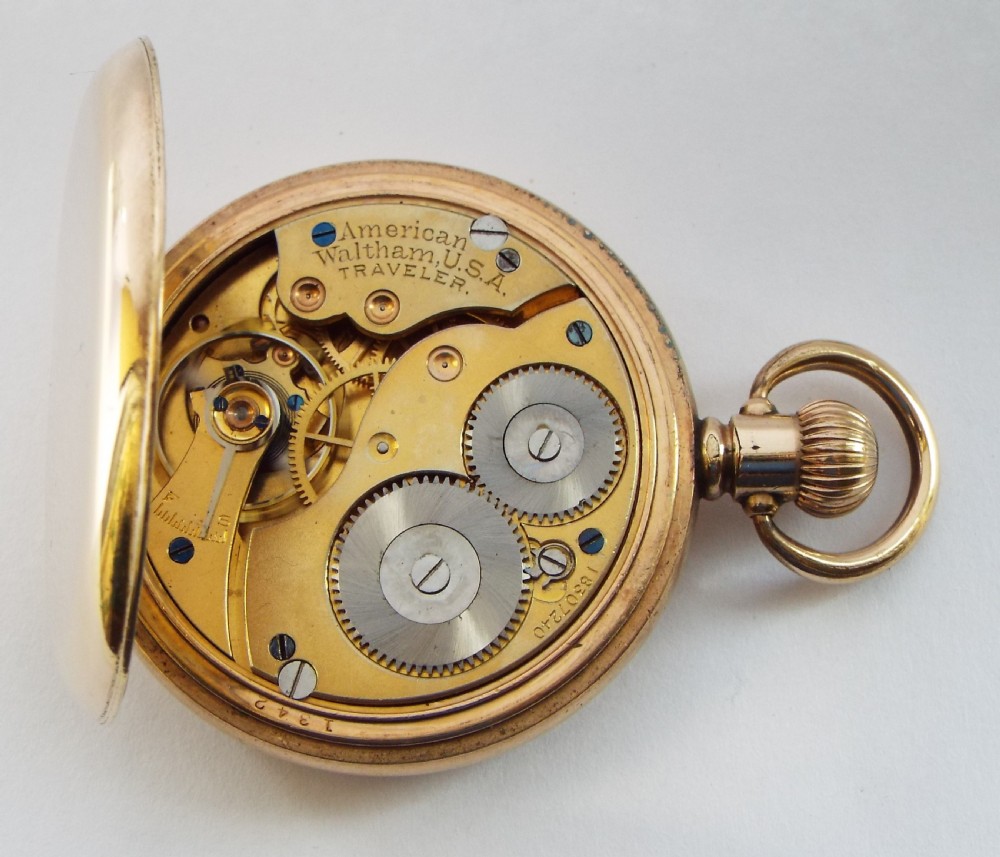 Antique 1912 Waltham full hunter pocket watch. View V