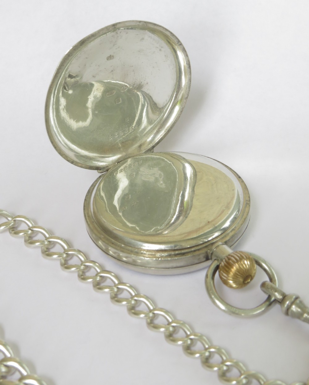 Antique silver pocket watch and chain View III