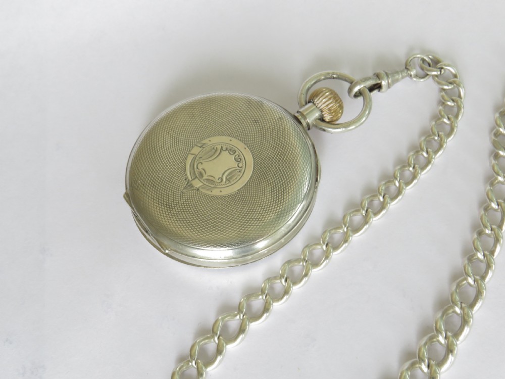 Antique silver pocket watch and chain View V