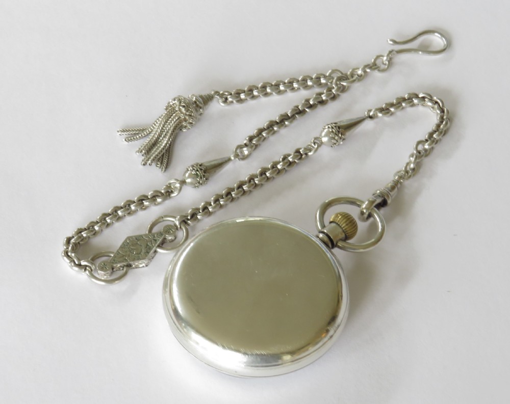 Vintage 1930s silver Syren pocket watch and chain View III