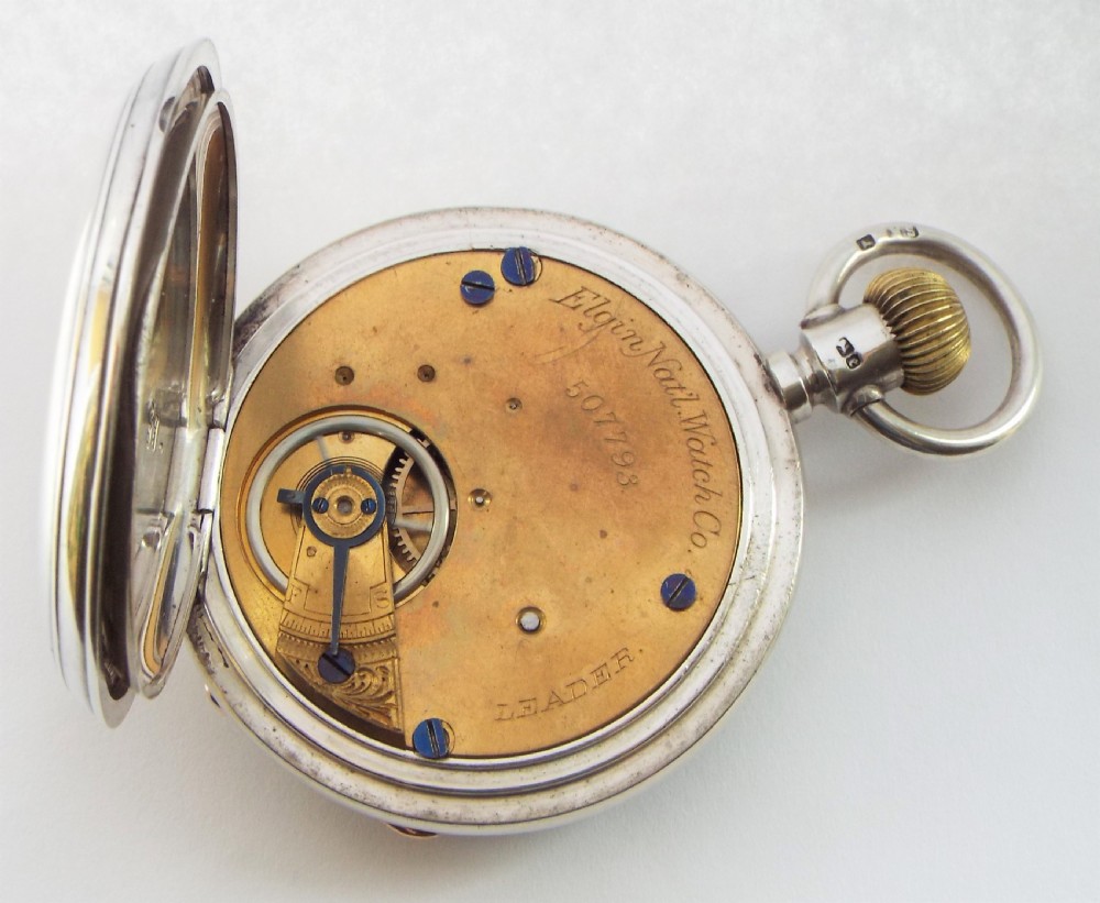 Antique silver Elgin Leader pocket watch 1879. View V