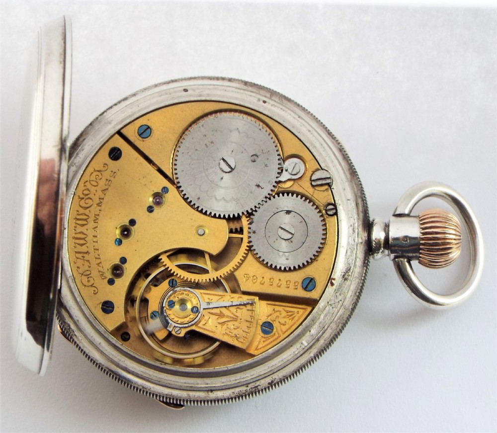 Antique silver Waltham pocket watch, 1892. View V